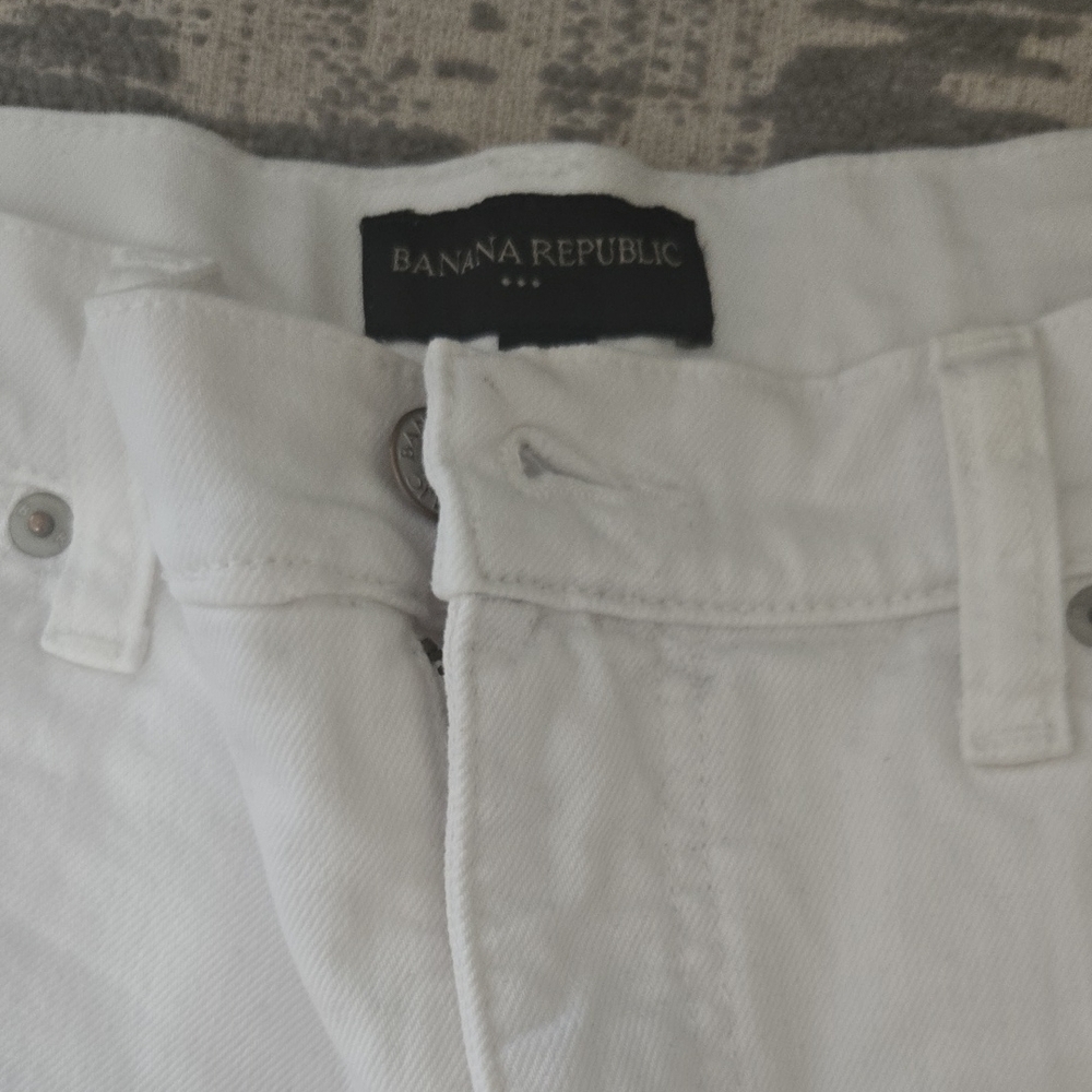 Banana Republic White Jean Shorts High-Waisted Cuffed - Picture 4 of 10